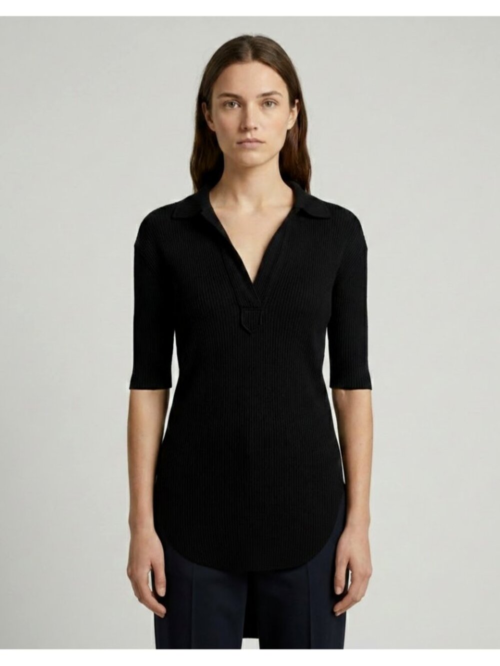 Helmut Lang Black Ribbed Cotton Angora Lightweight Sweater Size L Short Sleeve